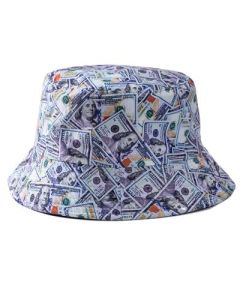 Cotton Bucket Hat With Dollar Print