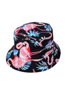 Foldable Cotton Bucket Hat With Black Flamingo Print