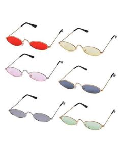 Oval shaped sunglasses with coloured lenses..  Sunglasses are a great festival wear accessory to your festival outfit. Pretty little thing.