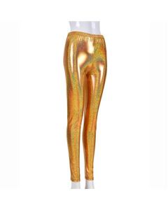 Shiny holographic gold leggings.  These metallic gold 1980's disco leggings make great festival wear for your funky festival outfit Pretty little thing. Disco leggings.