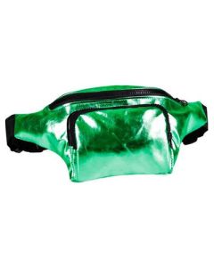 Metallic green bum bag with adjustable straps and two pockets.  These shiny green bumbags make great festival wear for your funky festival outfit.