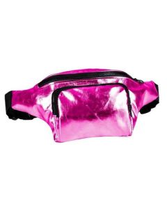 Shiny pink metallic bum bag with adjustable straps and two pockets.  These shiny bumbags make great festival wear to compliment your funky festival outfit.  Pretty little thing.