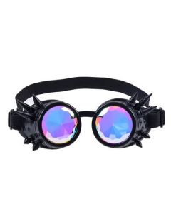 Steampunk goggles with kaleidoscope lenses and black spikes.   The steampunk  goggles make a great festival wear accessory to your funky festival outfit.  Pretty little thing.