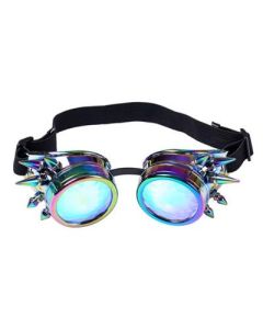 Neo Chrome steampunk goggles with kaleidoscope lenses   Neo chrome steampunk goggles, festival wear accessory festival outfit. Pretty little thing.