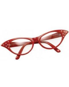 Red 1950's glasses with clear lenses.  These popular '50's glasses make a great festival wear accessory to your funky festival outfit. Pretty little thing.