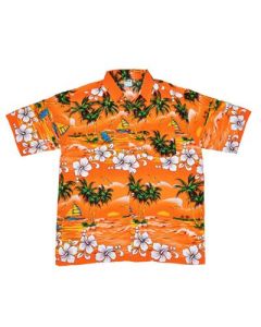 Orange retro Hawaiian shirt with palm trees.  These classic Hawaiian print shirts are comfortable and cool.  Hawaiian shirts for holidays or festival outfits.  Pretty little thing.