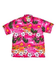 Pink Hawaiian shirt with palm trees.  These Hawaiian shirts are great for holidays or as a festival outfit. Pretty little thing.