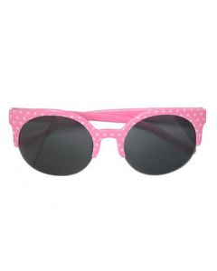 Pink '50's polka dot sunglasses with pointy corners.  These 1950's polka dot sunglasses make a great festival wear accessory tp your funky festival outfit. Pretty little thing.