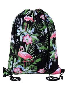 Drawstring PE bag with flamingo design in black.  Canvas drawstring  PE bags.  Great festival bags for your funky festival outfit.  Pretty little thing.