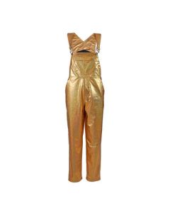 Metallic gold dungarees holographic festival outfit.  These full length gold dungarees make great festival wear for your funky festival outfit.  Pretty little thing.