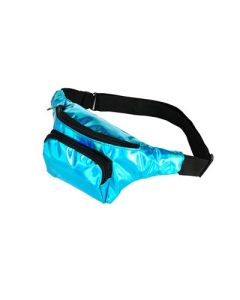 Shiny turquoise bum bag with adjustable straps and two pockets.  These metallic blue bumbags make great festival wear for your funky festival outfit.  Matching bucket hats available.  Pretty little thing.