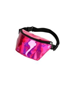 Shiny pink holographic bum bag with adjustable straps and concealed back pocket.  These metallic pink bumbags make great festival wear for your funky festival outfit.  Matching bucket hats available. Pretty little thing.