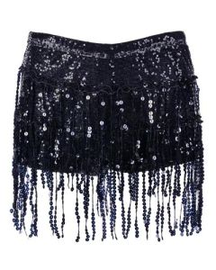 Black sequin tassel skirt with hot pants underneath.  These black sequin tassel skirts make great dance shorts or festival wear for your funky festival outfit.  Pretty little thing