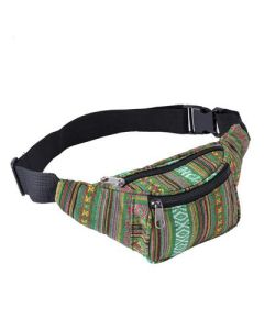 Green hippy bum bag with aztec desig, adjustable strap and pockets.  These hippy bumbags make great festival wear to compliment your festival outfit.  Pretty little thing.