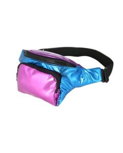 Shiny patchwork bum bag in purple and blue.  These adjustable bumbags come with two pockets and make great festival wear accessories for your funky festival outfit.  Pretty little thing