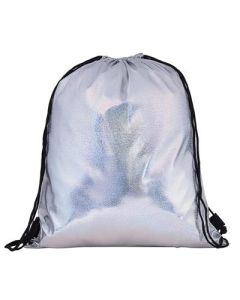 Shiny Holographic Silver Drawstring Bag