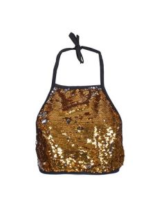 Gold sequin halter neck top festival outfit.   With reversible sequins. This gold sequin halter neck top makes great festival wear for your funky festival outfit.