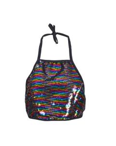 Rainbow sequin halter neck top festival wear.  These multicoloured reversible sequin tops make great festival wear for your funky festival outfit.  Pretty little thing.