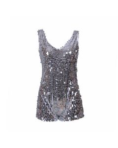 Silver sequin playsuit, romper suit or one piece.  These silver sequin playsuits make great festival wear for your funky festival outfit.  Pretty little thing