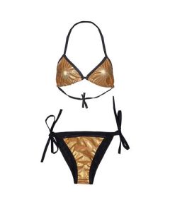 Shiny metallic gold bikini.  Size 8-10.  These shiny holographic gold bikinis are great for holidays or festival wear for your funky festival outfit. Pretty little thing.