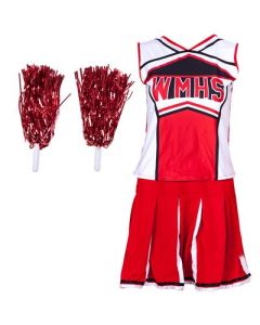 Red two piece cheerleader set with pompoms.  Available in XS, S, M, L and XL  These red cheerleader outfits are great festival wear for your festival outfit.  Pretty little thing.