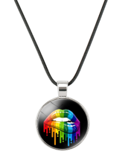 Gay Pride Necklace With Rainbow Lips.  LGBTQ+ Accessories.