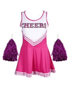 Pink Cheerleader Fancy Dress Outfit With Pompoms