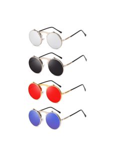 Round sunglasses with flip up lenses. Flip up sunglasses make a great festival wear accessory to your funky festival outfit.    Pretty little thing. 