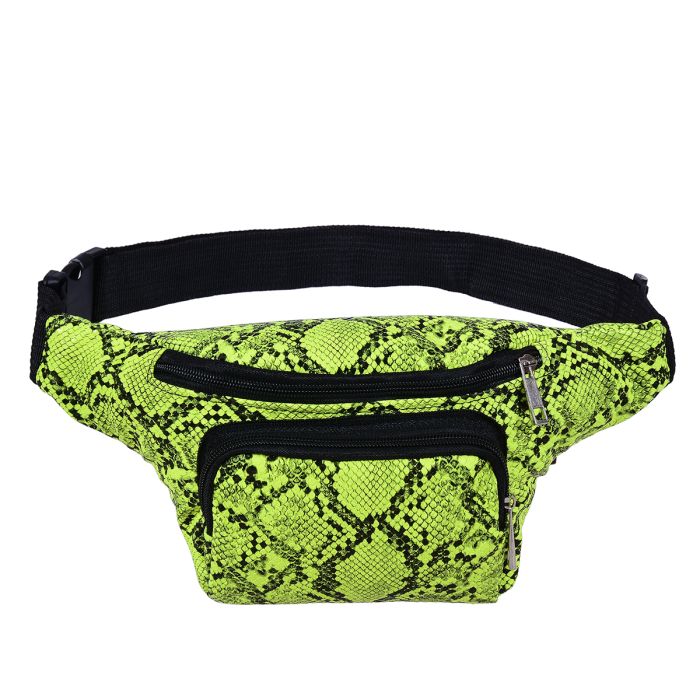 Festival Outfits Snake Print Bum Bag in Neon Yellow