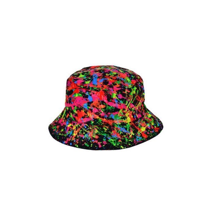 UV Reactive Rave Splatter Hat in Black