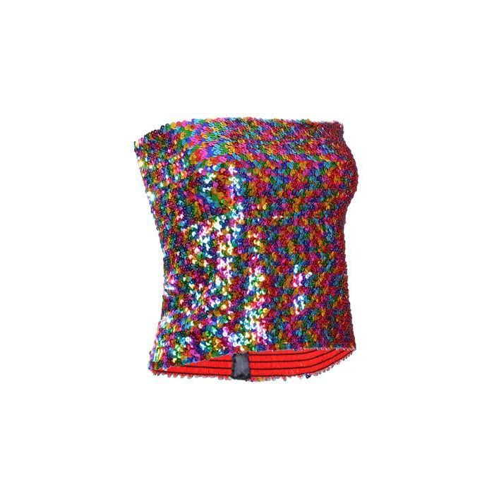 Rainbow Reversible Sequin Strapless Top